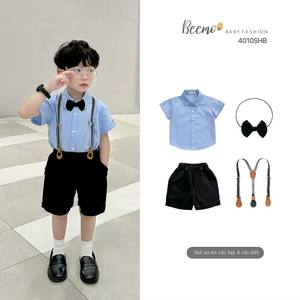 Nouvelle arrivée coton nœud col chemise ceinture ensemble à manches courtes vêtements formels pour 1-7 ans bébé garçons confortable 100% coton pour - Product Image 6