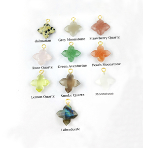 Colgante de piedras preciosas de trébol facetado de piedra lunar de melocotón de Plata de Ley 925 chapado en oro para hacer collares y pendientes - Product Image 2