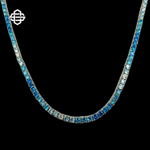 Collar de cadena de tenis personalizado con circonita cúbica azul o moissanita, joyería de rapero helado de hip hop para hombres y mujeres, Gargantilla ostentosa de lujo - Product Image 1