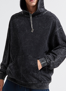 Custom 80% Cotton Acid Wash <b>Full</b>-<b>Zip</b> <b>Hoodie</b> Vintage Wash for Autumn with Distressed for Puff Print Embroidery Plain Sweatshirt - Product Image 3