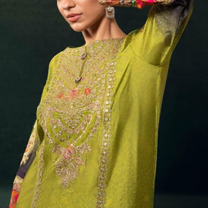 Robe pakistanaise 3 pièces en soie brodée pour femme pantalon évasé et organza Dupatta avec Shalwar Kameez pour les fêtes 4 saisons - Product Image 4