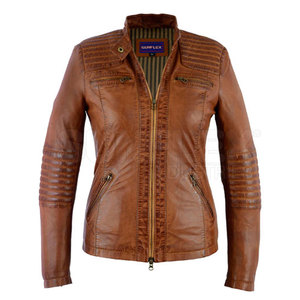 เสื้อแจ็คเก็ตหนัง Nappa คุณภาพดีที่สุดสำหรับผู้หญิง สำหรับฤดูหนาว แห้งเร็ว ระบายอากาศได้ดี คอตั้ง ลายเรียบ สีตามสั่ง บริการ OEM - Product Image 1