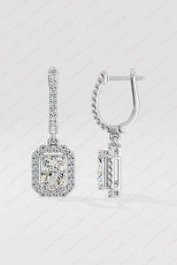 Boucles d'oreilles pendantes en argent sterling serties de diamants en moissanite certifiés SGL, taille radiant, 5,40 carats - Bijoux tendance pour femmes, idéal pour un cadeau - Product Image 3