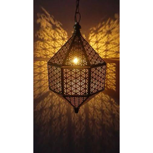 Lampe suspendue marocaine artisanale en métal, couleur cuivre, luminaire suspendu en laiton, lanterne de plafond pour la décoration de la maison, salon - Product Image 4