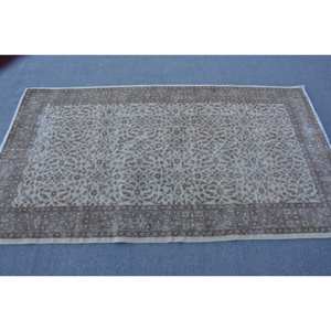 พรมตุรกีวินเทจ3'9x7 'สี่เหลี่ยมปะต่องานแฮนด์เมดสไตล์โบฮีเมียนสำหรับข้างเตียง39X70ซม. สีน้ำตาลเบจ - Product Image 3