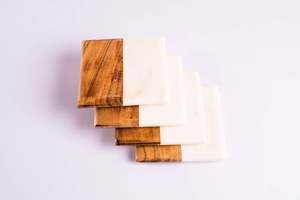 Posavasos de madera de mármol Posavasos de forma cuadrada marrón blanco para mesa de comedor Cocina - Product Image 3