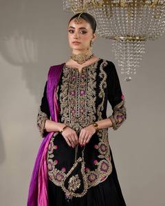 Vintage Velvet <b>Top</b>-Farshi Salwar and Dupatta Set for Women Party Ready Fully Stitched - Product Image 4