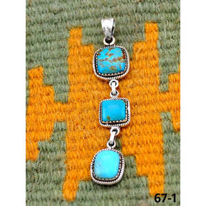 Artisanat du Sud-Ouest # 8 pendentifs en turquoise et argent sterling avec technologie d'incrustation à sertissage clos - Product Image 2