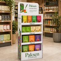 Présentoir en carton écologique recyclable à niveaux pour boîtes de thé instantané aux herbes, boissons et aliments en vrac