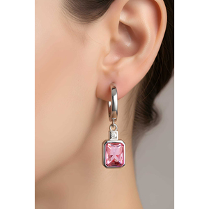 ต่างหูเงินแท้ 925 ประดับเพชรทรงแปดเหลี่ยม พิงค์เซอร์คอน จากตุรกี มาใหม่ - Product Image 4