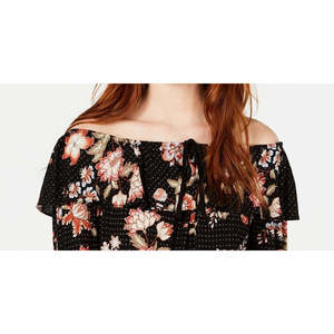 Haut à épaules dénudées American Rag Juniors en mousseline de soie imprimée florale noir taille M pour le printemps/été - Product Image 2