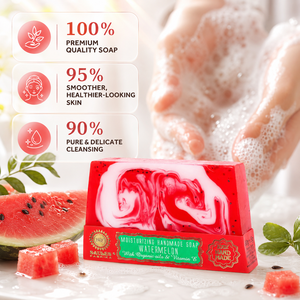 Natural Watermelon Handmade <b>Soap</b> with Organic Oils and Vitamin E Moisturizing Artisan Bar <b>Soap</b> Gentle Daily Skin Cleanser - Product Image 1