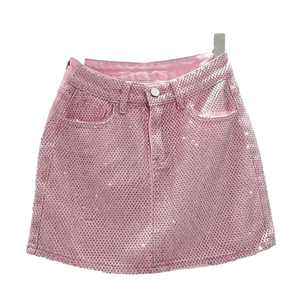 กระโปรงยีนส์ประดับพลอยเทียมสำหรับเด็กผู้หญิงกระโปรงสั้นเอวสูงแฟชั่นปรับแต่งได้ใหม่ - Product Image 1