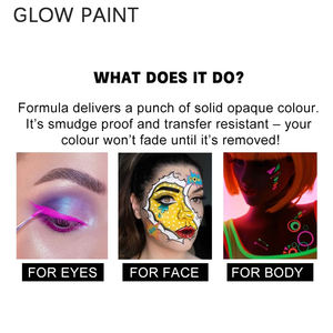 Peinture corporelle lavable en 10 couleurs, facile à appliquer, peinture fluorescente qui brille dans le noir, peinture pour le <span class=keywords><strong>visage</strong></span> avec pinceau, maquillage des yeux pour femmes - Product Image 6