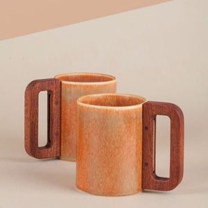 EXCLUSIVE WOODEN BEER <b>MUG</b> UNIQUE WITH MODERN SHAPE Handle Beer <b>Mug</b> <b>Double</b> <b>Wall</b> Tea Coffee Drinking <b>Mug</b> Christmas Occasion - Product Image 3