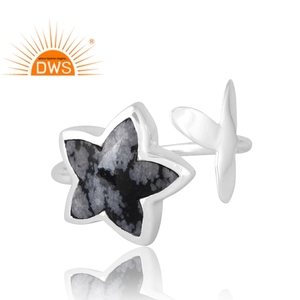 Latest Selling 925 Sterling Silver Natural Snowflake <b>Obsidian</b> Gemstone Ring Custom <b>Jewelry</b> For Women Gift For Her - Product Image 3