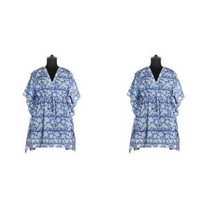 2025 árabe Abaya Dubai Kaftan corto vestido con corto sin mangas elegante de alta calidad bloque de mano impreso diseño Floral Kaftan - Product Image 6