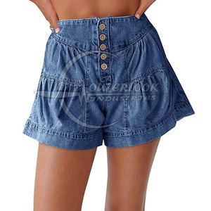 Pantalones cortos vaqueros de cintura alta de color personalizado 2025 pantalones cortos Vaqueros de mujer de talla grande personalizados al por mayor de algodón - Product Image 1