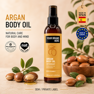 Aceite de Argán de Marca Privada 200ml OEM |   Aceite Hidratante para Cuerpo y Cabello |   Vitamina E Antioxidante |   Vegano Natural |   Hecho en España, UE - Product Image 1