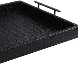 Plateau de service tendance pour la maison, les hôtels et les restaurants, plat et plateau de service, décor de couleur noire, plateaux de service en métal carré pour le thé et le café - Product Image 1