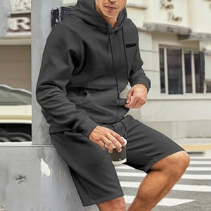 Conjunto de Sudadera con Capucha y Pantalones Cortos de Algodón 100% para Hombre, Diseño Personalizado, Informal de Invierno, Color Sólido, Cómodo - Product Image 4