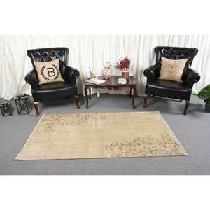 พรมตุรกีสีเบจสีน้ำตาล3.4 x 6.3ft แบบดั้งเดิมการเย็บปะติดปะต่อกันด้วยผ้าขนสัตว์ยางเหนียวรูปทรงสี่เหลี่ยมสำหรับห้องนอนอยู่ - Product Image 3