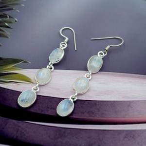 Boucles d'oreilles vintage en argent sterling 925 certifié GIA clous fins en pierre de lune naturelle pour filles - Product Image 4