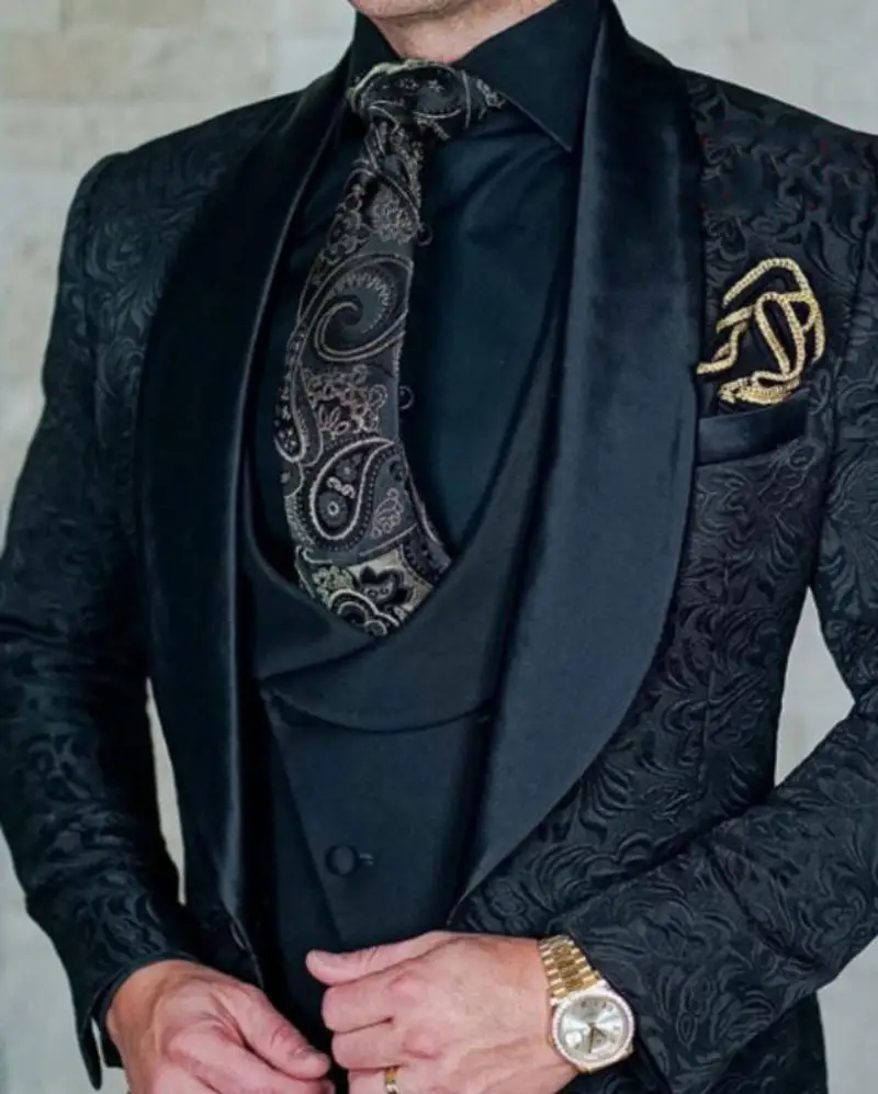 Jacquard Luxury Tailored Made Suits Ropa Para Hombres Costumes Adult Roupas Masculinas Italy Groom Wear Smoking Tuxedo Suits