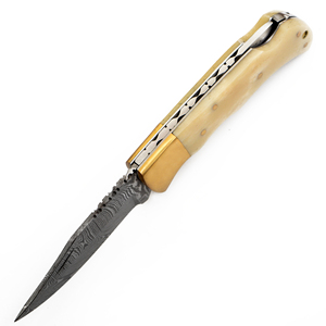 Cuchillo plegable de Damasco hecho a mano con mango de hueso de madera, cuchillo de caza OEM personalizable, hoja de acero - Product Image 4