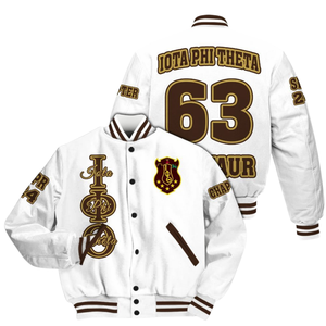 Iota phi 1963ทีต้าแจ็กเก็ตเลตเทอร์แมนสีน้ำตาลทองคลาสสิกเสื้อทีมตัวแทนชาวกรีกชุดแต่งกายแบบดั้งเดิม - Product Image 1
