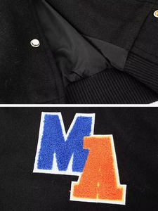 Chaqueta de béisbol personalizada de alta calidad con parches de chenilla de cuero Real cuello alto y botones de moda ODM OEM - Product Image 4