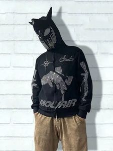Sweat à capuche à fermeture éclair pour hommes personnalisé imprimé de strass Hip Hop Street Wear tissu polaire d'hiver de grande taille 100% coton - Product Image 2