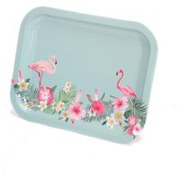 Kontensan EF16187 233x307mm Nampan Dekoratif Ilustrasi Flamingo Merah Muda Latar Belakang Biru Gaya Antik Baja Tahan Karat Persegi Panjang