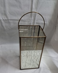 Antique Finish Metal Frame Lantern Vintage Distressed Mercury Glass Terrarium Rectangular <b>Hanging</b> Decorative Home Centerpiece - Product Image 2