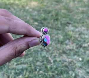 Exquisite Natural Pink Dahlia Turquoise 925 Sterling Silver <b>Ring</b> Handmade Artisan <b>Crafted</b> Unique Statement <b>Ring</b> for Women - Product Image 3