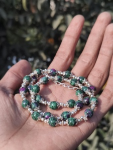 Natural Ruby Zoisite Beaded <b>Necklace</b> 8mm Smooth Round Beads Green Ruby Zoisite Gemstone <b>Necklace</b> <b>Sterling</b> <b>Silver</b> Gift For Her - Product Image 3