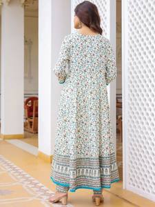 Mujeres étnicas Floral Impreso Hilo Trabajo Angrakha Anarkali viscosa Kurta Con Pantalones Dupatta indio Pakistán Salwar kameez - Product Image 6