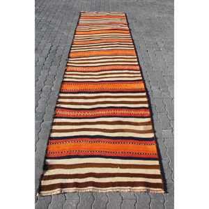 Alfombra turca de 3.3x11.7 pies, alfombra vintage tipo pasillo, alfombra con diseño de plantas y árboles marrones - Product Image 1