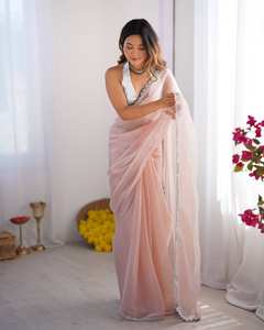 Exclusiva colección de saris elegantes con estampado de organza para fiestas disponible a precio mayorista. - Product Image 4