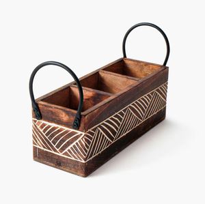 Customized Wooden Cutlery Holder with Metal Handle Spoon Knife Fork Utensils holder in Low Price - Product Image 6