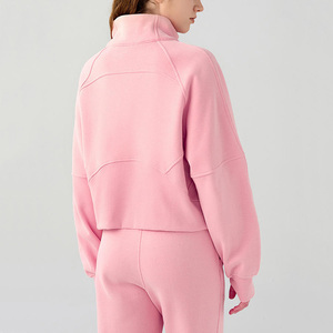 Sudadera corta con cuello alto y cremallera para mujer, tipo pulóver de forro polar con media cremallera - Product Image 6