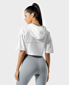 Nouvelle arrivée en gros femmes haut court à manches longues entraînement Fitness Gym Yoga vêtements d'hiver décontracté solide tricoté sweats à capuche pour femme - Product Image 1