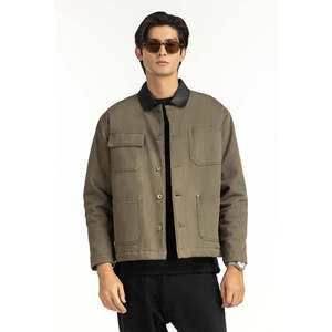 Chaquetas de lona estilo ropa de trabajo de otoño con cierre de cremallera y capucha MN-JKT-WS25-049, ajuste regular, acolchado recubierto, patrón único - Product Image 3