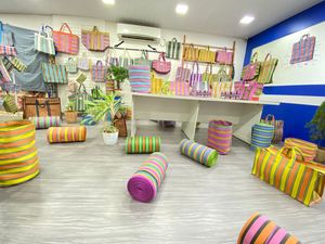 Sac de rangement en nylon réutilisable écologique grand RPET fermeture éclair rayé Handloom tissé recyclé sacs de plage en plastique Fashion Style Made - Product Image 2