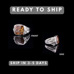 Bague Chevalier pour Homme en Argent Sterling 925 avec Pierre Naturelle Pietersite Jaune, Idéale pour Mariages, Fêtes ou Anniversaires - Product Image 3