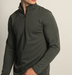 เสื้อยืดแขนยาวผ้าฝ้าย100% ผู้ชายระบายอากาศได้ดีและเป็นมิตรกับผิวสั่งซื้อขายส่งพร้อมตัวเลือกที่กำหนดเองเสื้อยืดครึ่งซิป - Product Image 3