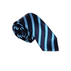 <b>Navy</b> Blue Striped Italian Jacquard <b>Tie</b> for Men Adult One Size - Product Image 1