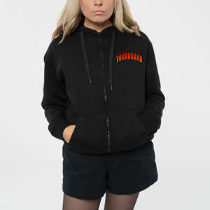 Sweat-shirt à capuche pour femme en coton 100% lourd, fermeture éclair intégrale, couleur unie, coupe ample, surdimensionné, avec broderie 3D sur le devant - Product Image 6