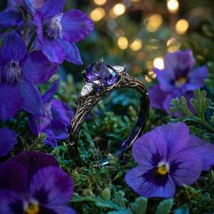 Jeulia <b>Gothic</b> Black Three Stone Oval Purple Engagement <b>Ring</b> - Product Image 5