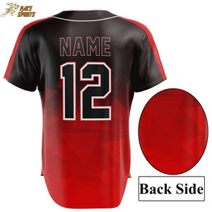เสื้อเบสบอลสีดำแดง ไซส์ใหญ่ ผลิตตามสั่ง แห้งเร็ว ระบายอากาศ ป้องกันแบคทีเรีย พร้อมปักหมายเลขทีมและโลโก้ ผลิตจากโพลีเอสเตอร์ 100% - Product Image 5